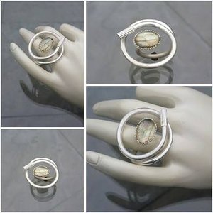 Zilveren ring met Labradoriet/Bergkristal